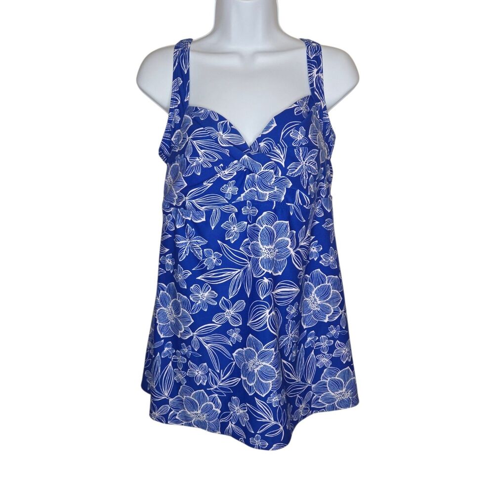 Gabar Blue Floral Sweetheart Swim Dress One-Piece Swimsuit Size 16